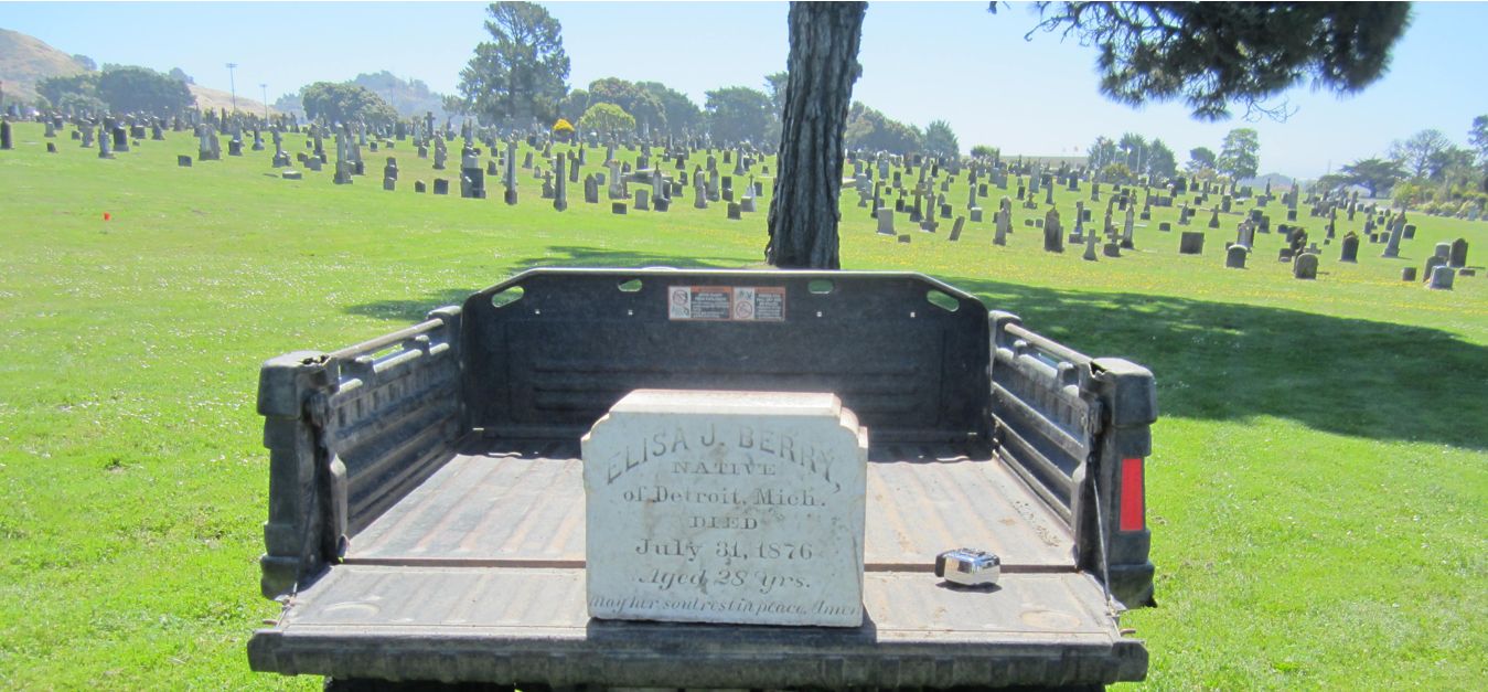Headstone on Flatbed Truck