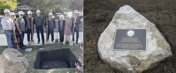 Preparing to Bury Time Capsule and Commemorative Rock on Capsule Site